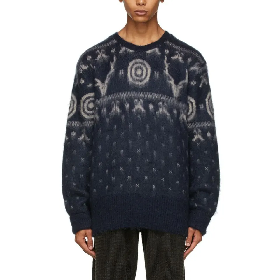 South2 West8 Navy & White Mohair Sweater